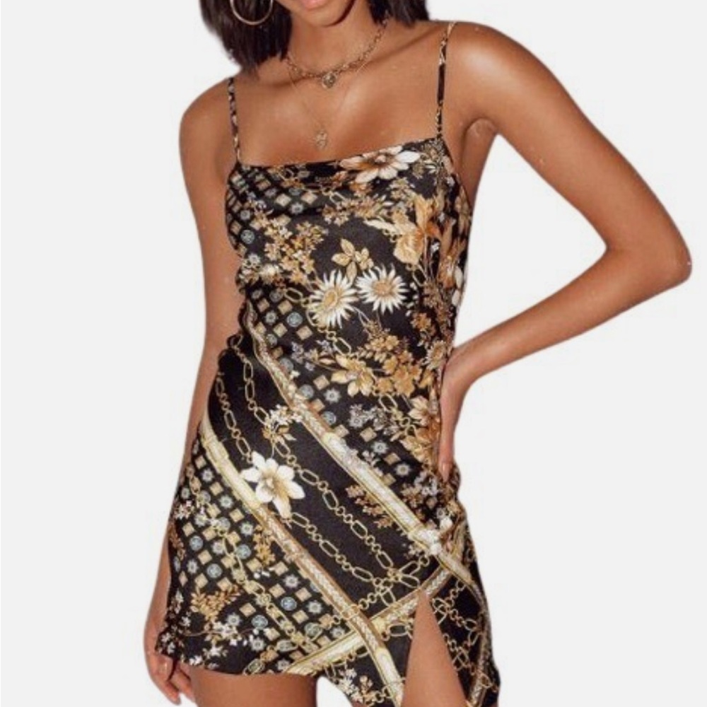 Princess Polly Black and Gold Chain Mini Dress